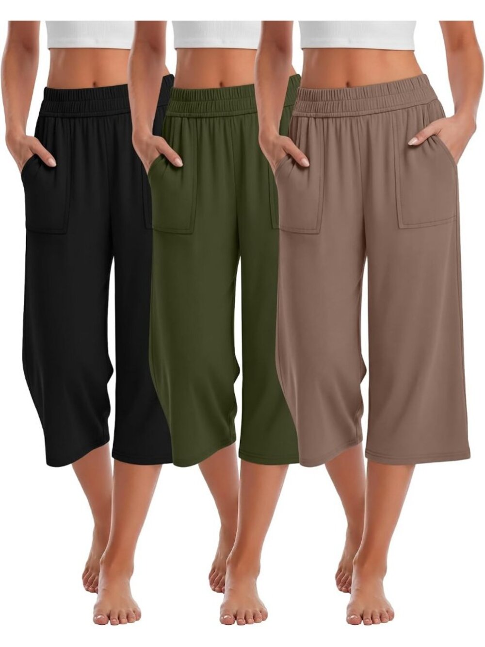 Cozy 3-Pack Women's Wide Leg Cotton Capris Lounge Pants for Comfort & Style